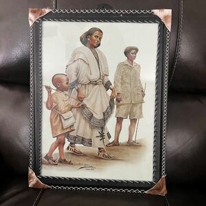 VTG Rare Art Drawing Portrait of an Ethiopian Family Signed by Adis Gebru
